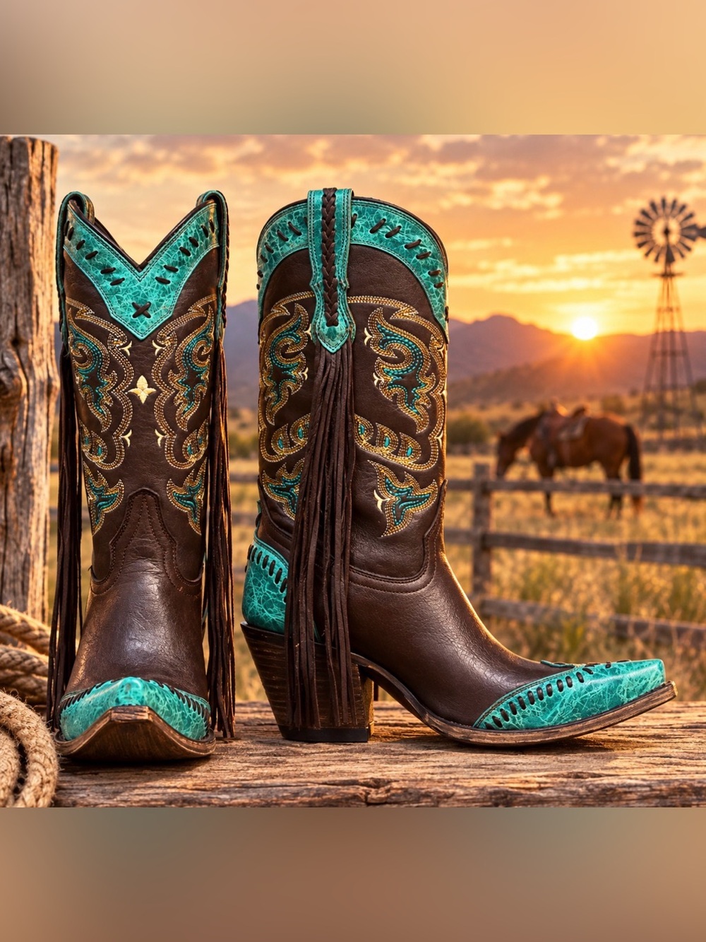 Women's Lucchese Choc Calf/Turq Crater Wingtip
